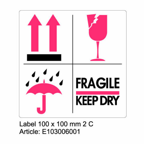 Pre-printed labels main - 100, 70, White, 70gr, Fragile 4x