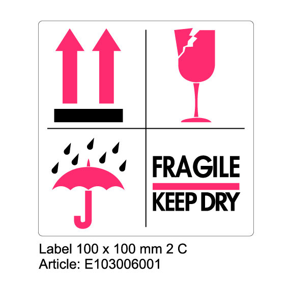 Pre-printed labels main - 100, 70, White, 70gr, Fragile 4x