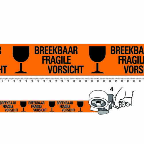 PP Acrylic Tape Pre Printed main - 50, Orange, 28µ, Fragile