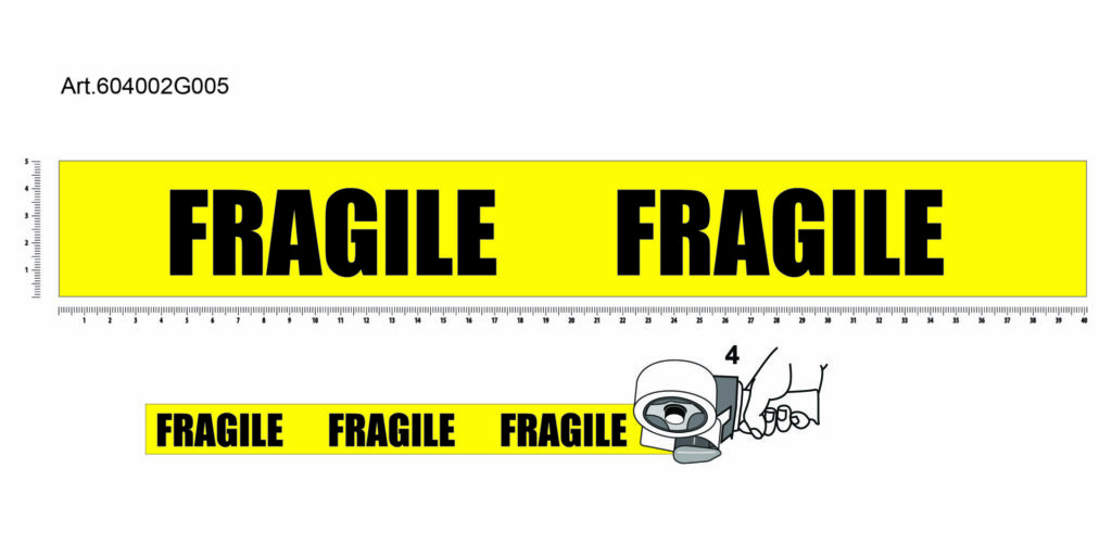 PP Acrylic Tape Pre Printed main - 50, Orange, 28µ, Breekbaar - Fragile