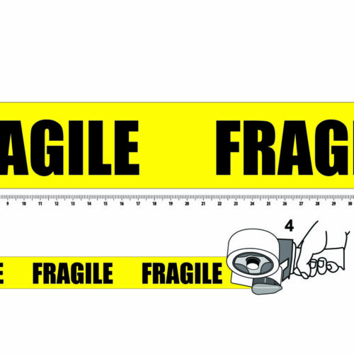 PP Acrylic Tape Pre Printed main - 50, Orange, 28µ, Breekbaar - Fragile