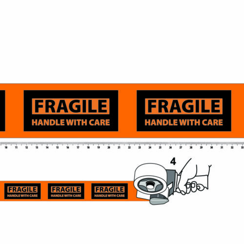 PP Acrylic Tape Pre Printed main - 50, Orange, 28µ, Fragile - Handle with care