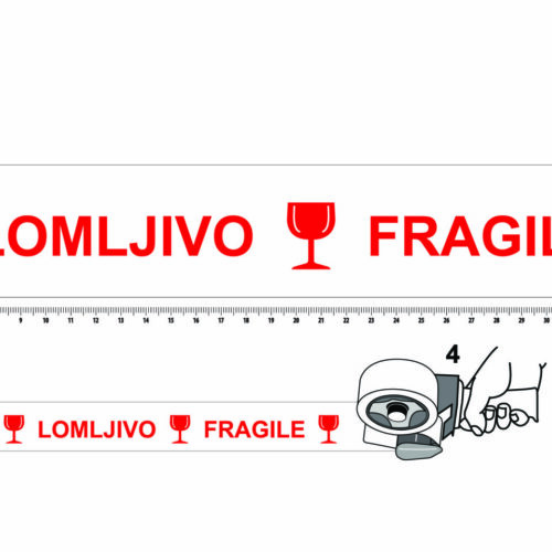 PP Acrylic Tape Pre Printed main - 50, White, 28µ, Fragile