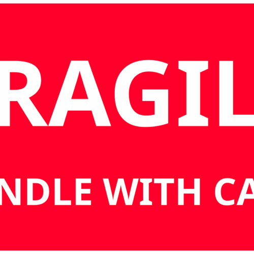 E-007 'LABEL 100mm x 70mm 500_1mm WHITE 1C Fragile - Glass 4X